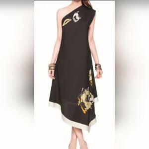 MARIE SAINT PIERRE Asymmetrical One Shoulder Graphic Dress XS